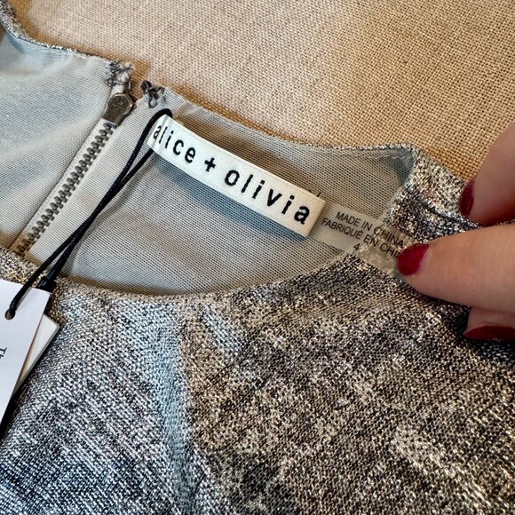 Alice + Olivia Silver Metallic Delora Ruched Mini Dress NWT Holiday Party - Picture 8 of 14